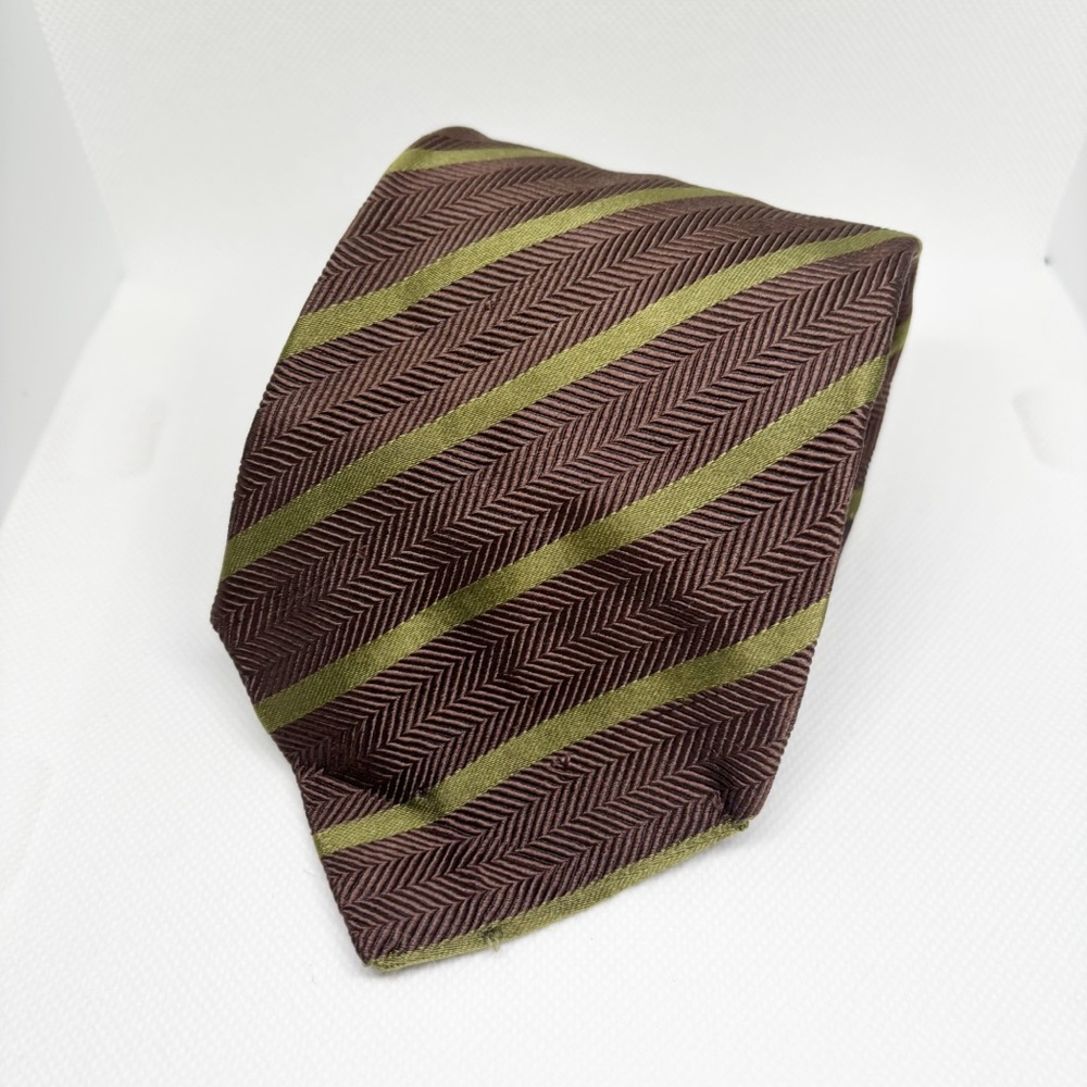 Banana Republic brown and green‎ striped tie 100% silk Made